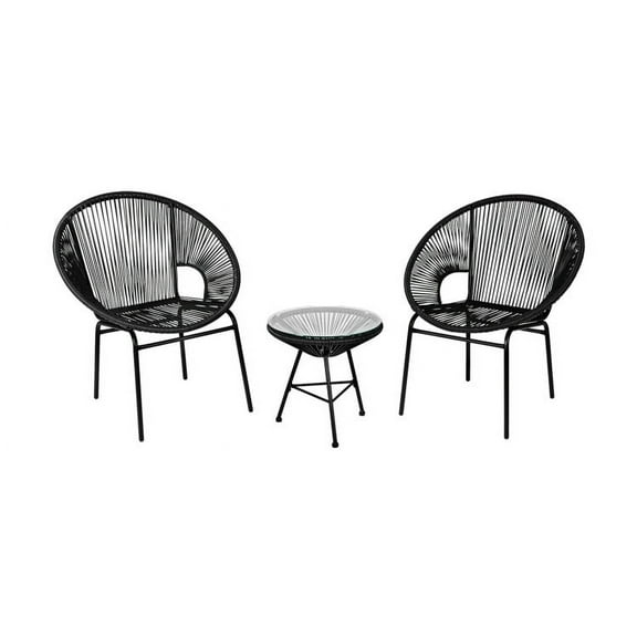 Spaco 3PCS Patio Acapulco Furniture Bistro Set, Patio Outdoor Furniture Conversation Sets with Glass Table-Black