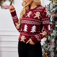 thumbnail image 4 of Suéter navideño de punto con forma de hombre de jengibre, color rojo vino, informal, de manga larga, con rayas de árbol de Navidad, cálido, para otoño e invierno, 2024, nuevo, 4 of 5