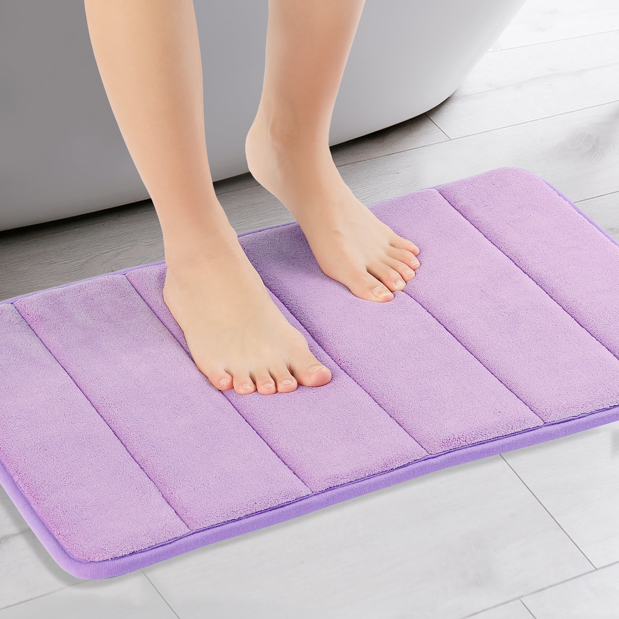 Unique Bargains 2 Pcs Soft Thick Absorbent Quick Dry Bathroom Bath Rugs Non Slip Purple 16" x 24"