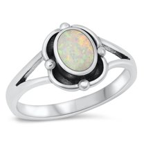 CHOOSE YOUR COLOR Fancy Oval White Simulated Opal Ring .925 Sterling Silver Band CZ Female Size 10