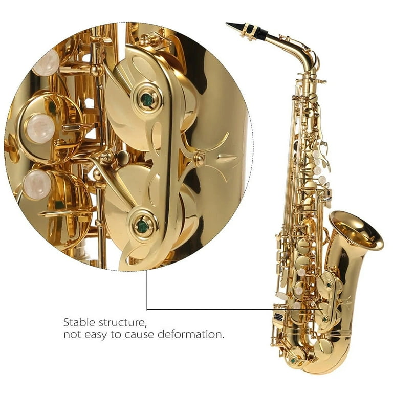 ammoon Eb Alto Saxophone Brass Lacquered Gold E Flat Sax 802 Key Type Woodwind Instrument with Cleaning Brush Cloth Gloves Strap Padded Case