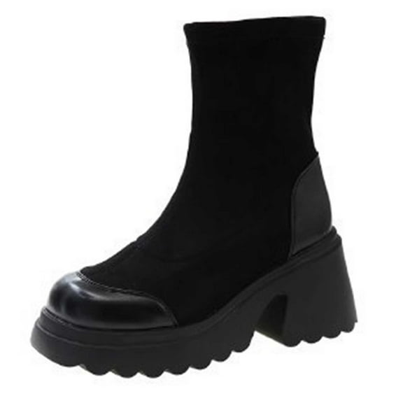 hopeusnice Women's Ankle Boots Chunky Heel Winter Warm Booties Suede Sock Boots Outdoor Fashion Shoes Winter Warm Boots Black 39