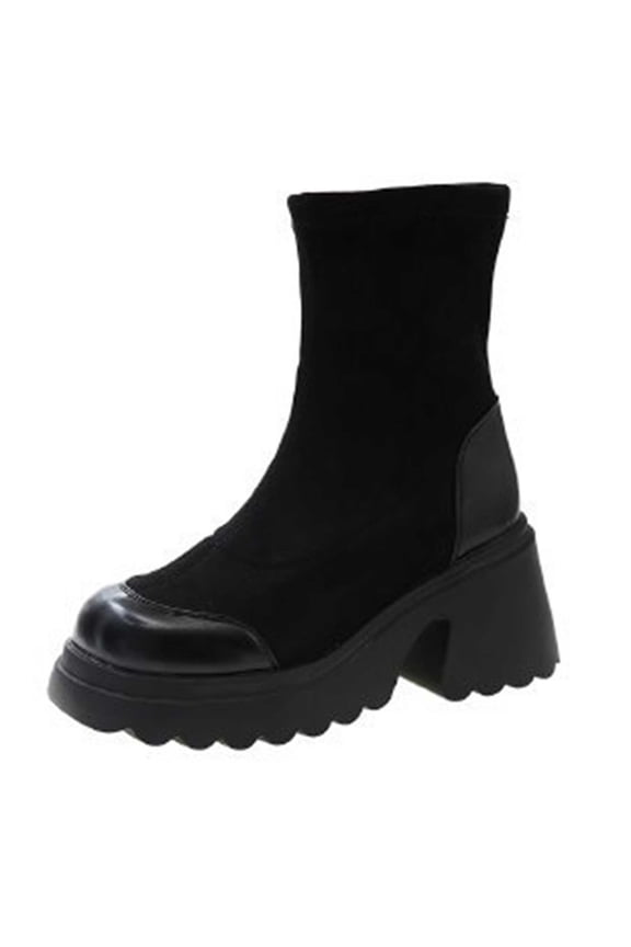 Women's Ankle Boots Chunky Heel Winter Warm Booties Suede Sock Boots Outdoor Fashion Shoes Winter Warm Boots Black 36