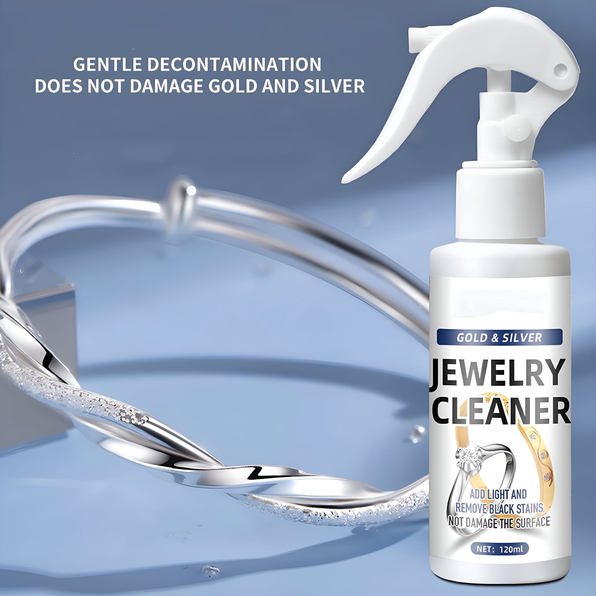 RAGUPEL Jewelry Cleaner,120Ml Silver Jewelry Cleaner,Instant Tarnish Remover,Liquid Jewelry Cleaner,Anti Tarnish Silver Polish Spray,Eco Friendly Jewelry Cleaner,Silverware Cleaner Solution for Home