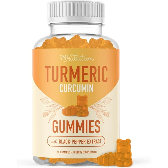 SMNutrition Turmeric Curcumin Gummies | Ginger and Black Pepper for Better Absorption, 60 Ct