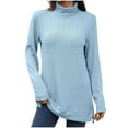 thumbnail image 3 of HVOBTTY Women's Long Sleeved T Shirt, Fall Tops for Women, Women's Fashionable Solid Color High Neck Loose Split Pullover Top Light Blue, S, 3 of 5