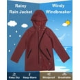 thumbnail image 4 of SOLOCOTE Boys Rain Jacket Lightweight Waterproof Raincoat Hooded Cotton Lined Long Windbreaker, 4 of 8