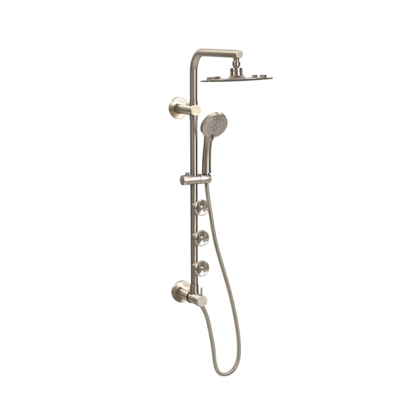 Lanai 8-in Rain Showerhead Shower System with 3-Body Jets Pivoting Shower Arm and Multi-function Handshower Brushed Nickel