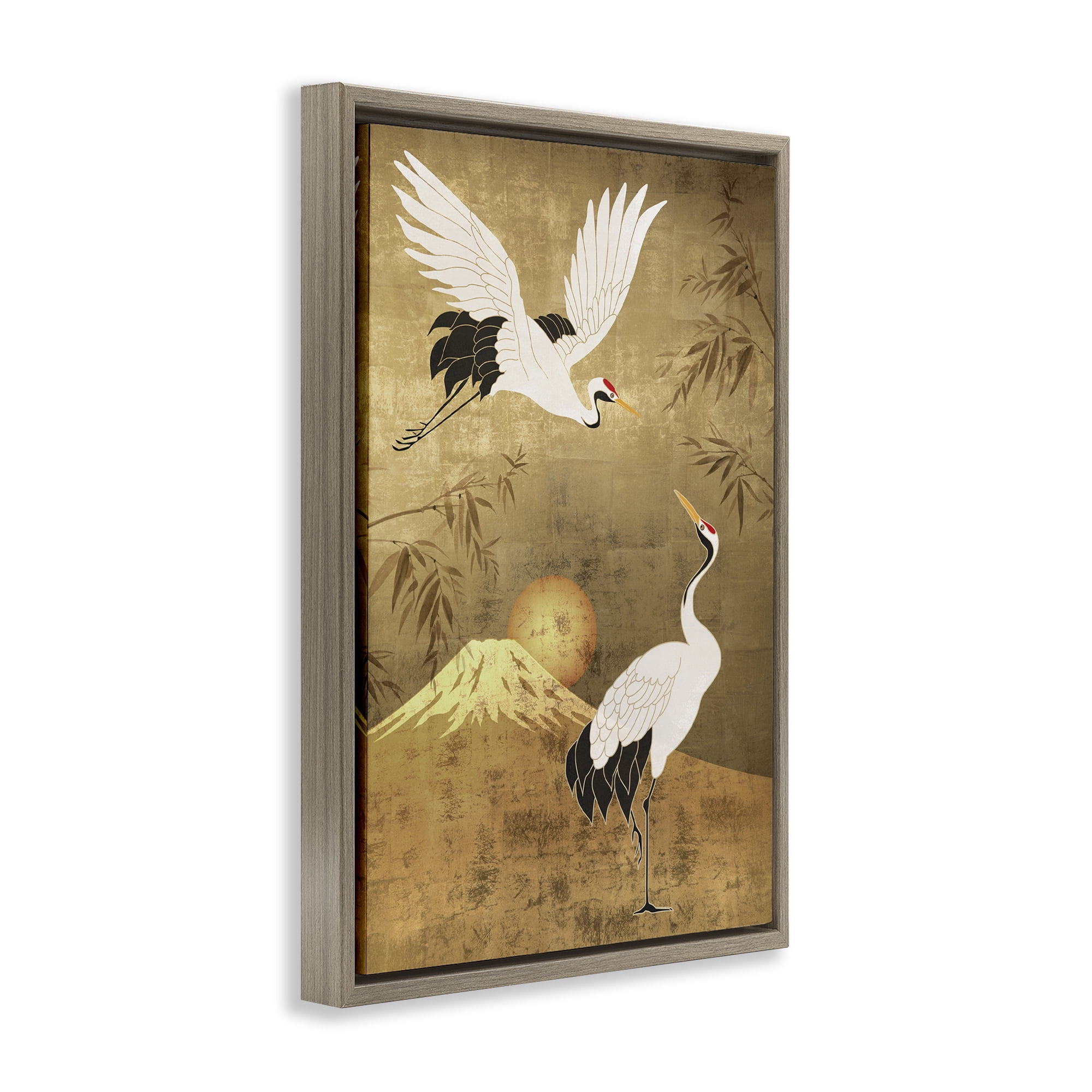 Stupell Industries Traditional Cranes & Mountain Animals Painting Brown Floater Framed Canvas Art Print Wall Art, 17 x 25