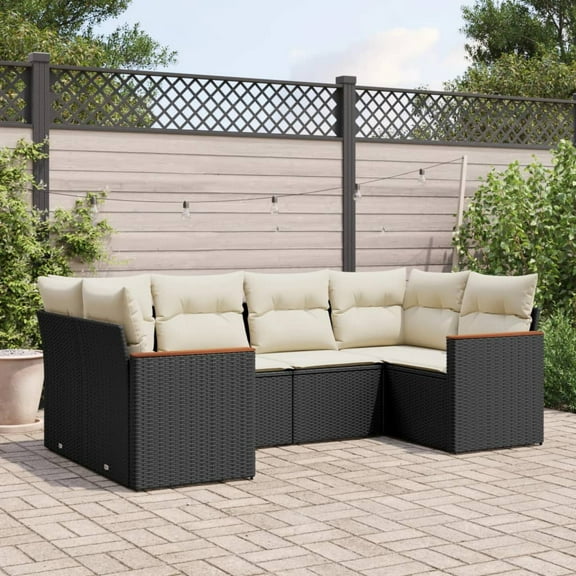 vidaXL 6 Piece Patio Sofa Set with Cushions Black Poly Rattan