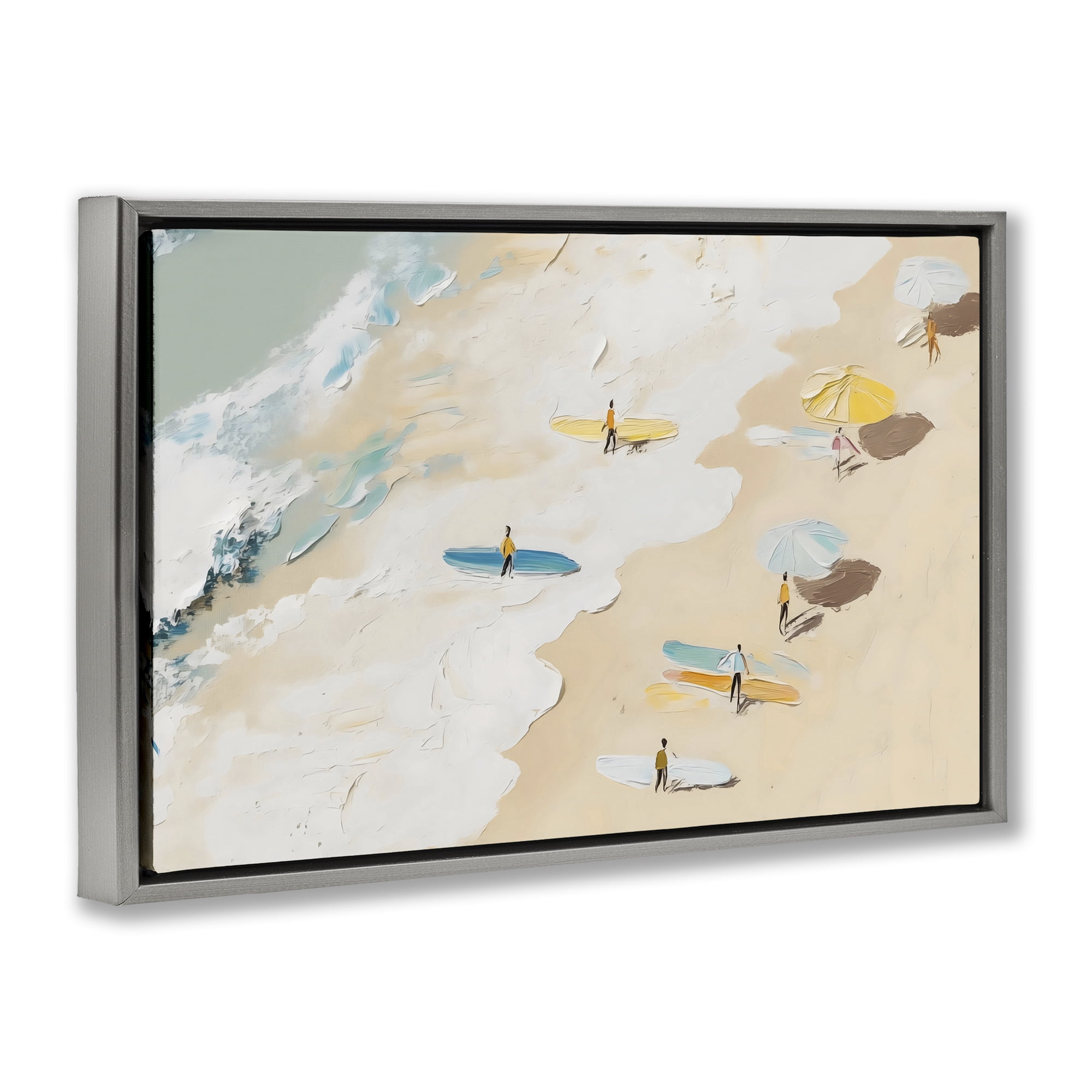 Stupell Industries Beach Surf Summer Scene Gray Framed Floater Canvas Wall Art, design by LSR Design Studio
