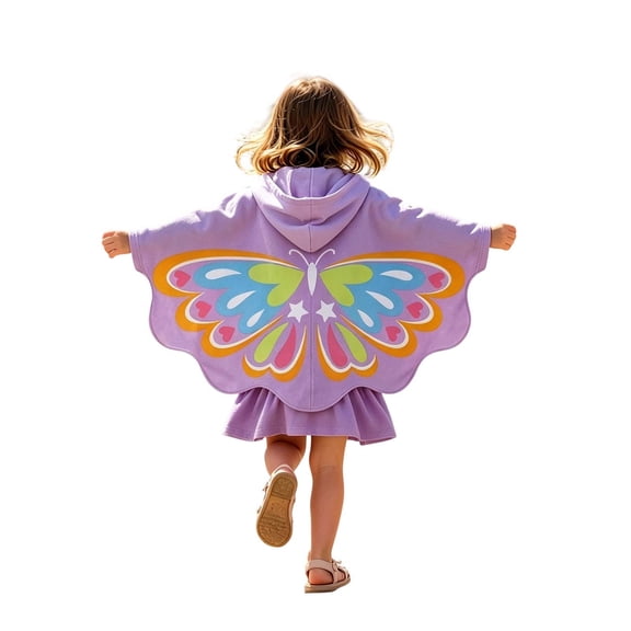 Miaoju Girls' Butterfly Swim Cover Up Hooded Terry Zip-Up Bathing Towel Suit Wrap with Pockets for Toddlers & Kids