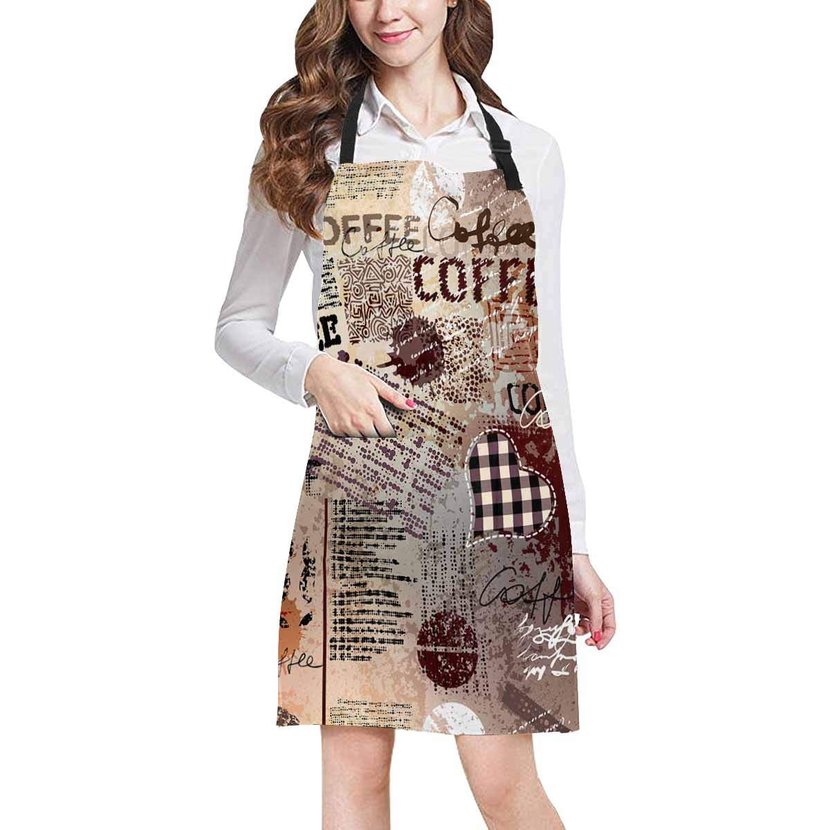 ASHLEIGH Abstract Coffee Pattern on Brown Newspaper Background Home Kitchen Apron for Women Men with Pockets, Unisex Adjustable Bib Apron for Cooking Baking Gardening