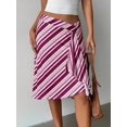 thumbnail image 4 of Multicolor Striped Asymmetrical Wrap Knee-Length Skirt For Women, Elegant Bodycon Flared Design, 4 of 7