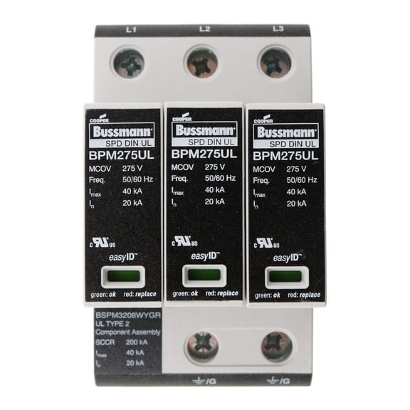 Cooper Bussmann BSPM3208WYGR SPD Surge Suppressor Module, 3-Pole, 200kA, 275V-MCOV