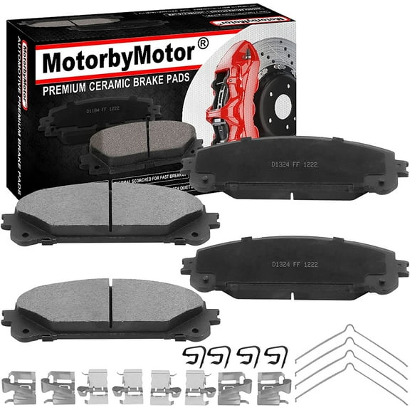 4PC Front Ceramic Brake Pads with Hardware Kits Fits for Lexus NX200T NX300 NX300H RX350 RX350L RX450HL RX450H, Toyota Avalon Camry Highlander Sienna Low Dust Brake Pad (All Models)