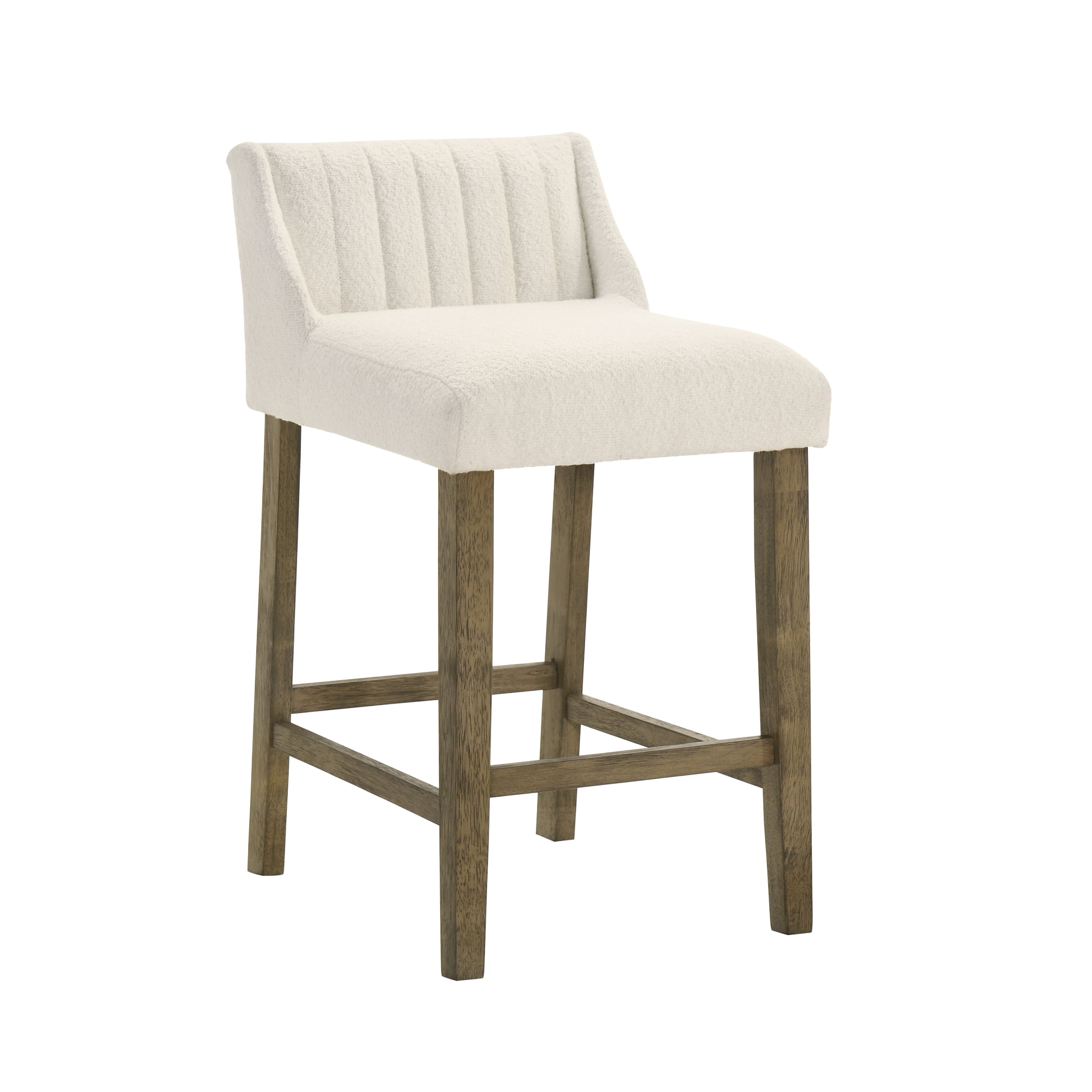 Fauna Wood Counter Height Kitchen Bar Stool in Putty Brown/White Boucle Seat