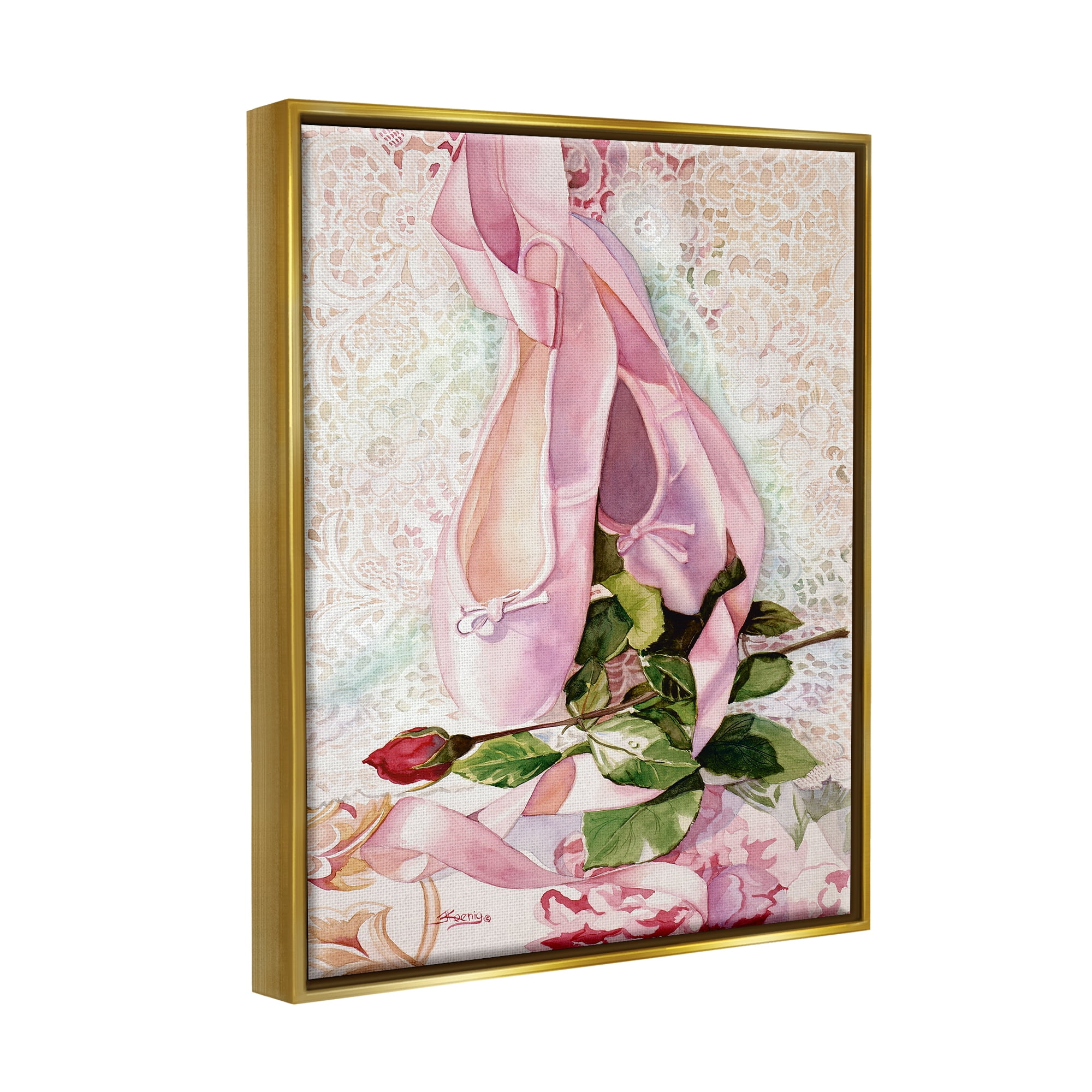 Stupell Ballet Dance Shoes Lace Pattern Sports Painting Gold Floater Framed Art Print Wall Art