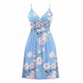 thumbnail image 4 of Women's Spaghetti Strap Summer Floral Vacation Dress, Boho V Neck Sleeveless Swing Wedding Guest Beach Dresses, 4 of 7