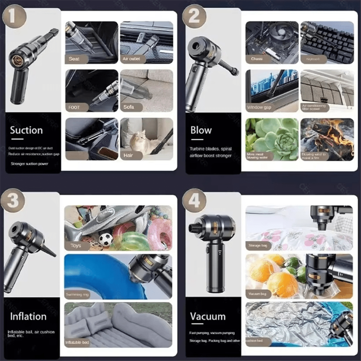 Car Vacuum Cleaner Portable High Power Handheld Brushless Motor Cleaning Machine Air Duster for Home Appliance Silver,1 * Vacuum cleaner 1 set * Accessories 1 * USB-C Charging Cable,Silver