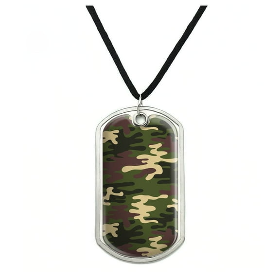 Green Camouflage Military Dog Tag Pendant Necklace with Cord