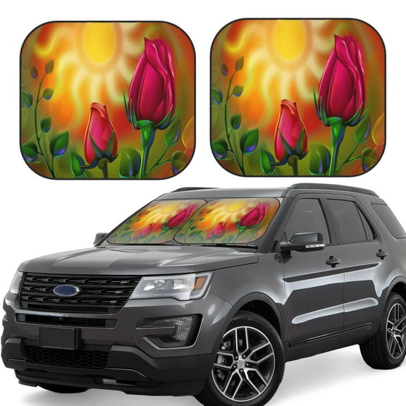 Naloa Rose Psychedelic 2 Piece Foldable Car Sun Shades, Car Windshield Sunshade, Front Window Sunshade for Car, Truck, SUV - Small