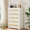 thumbnail image 2 of 5 Drawer Rattan Dresser for Bedroom, 47.27” Tall Dresser with Power Outlets, Wood Dresser Chest of Drawers with Metal Handles for Living Room Closet Hallway Entryway, 2 of 7