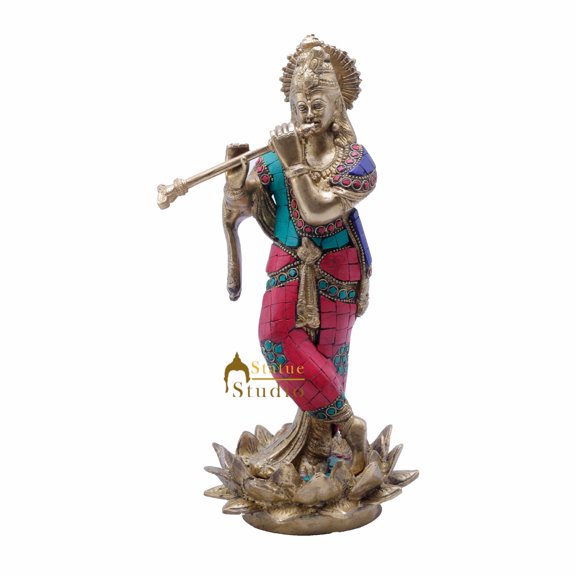 StatueStudio Flute Playing Krishna Idol For Home Decor & Gift (5.5 X 5.5 X 11 Inch)