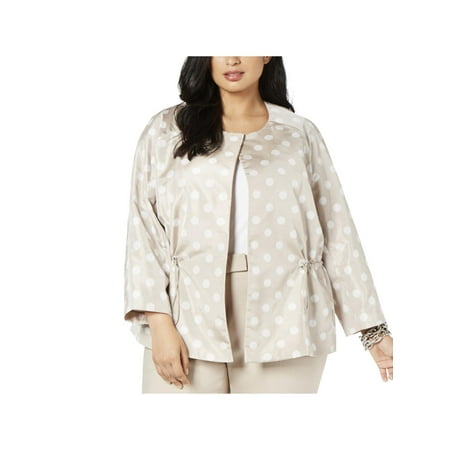 Anne Klein Womens Plus Polka Dot Drawstring Open-Front Blazer