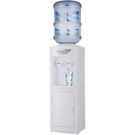 5 Gallon Water Cooler Dispenser, Top Loading Hot and Cold Water Dispenser with Storage Cabinet, Removable Drip Tray & Child Safety Lock, Water Machine for Home Office Use (White)