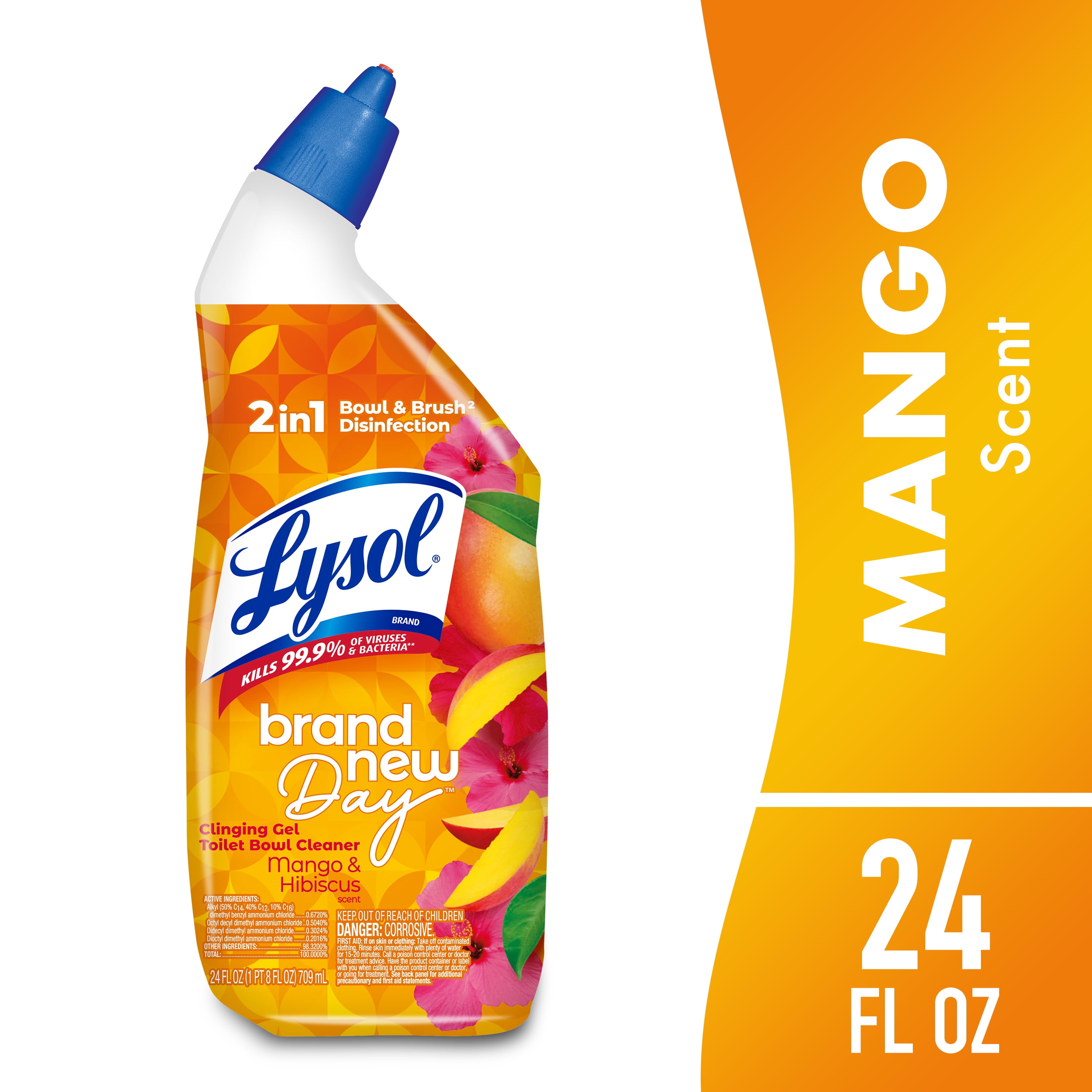 (2 pack) Lysol Toilet Bowl Cleaner Clinging Gel, Disinfecting Bathroom Cleaner and Toilet Bowl Stain Remover, Mango & Hibiscus Scent, 24 fl oz