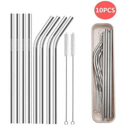 Set of 8 Stainless Steel Straws Ultr a Long 8.5 Inch Drinking Metal Straws With Box For Tumblers Rumblers Cold Beverage (4 Straight|4 Bent|2