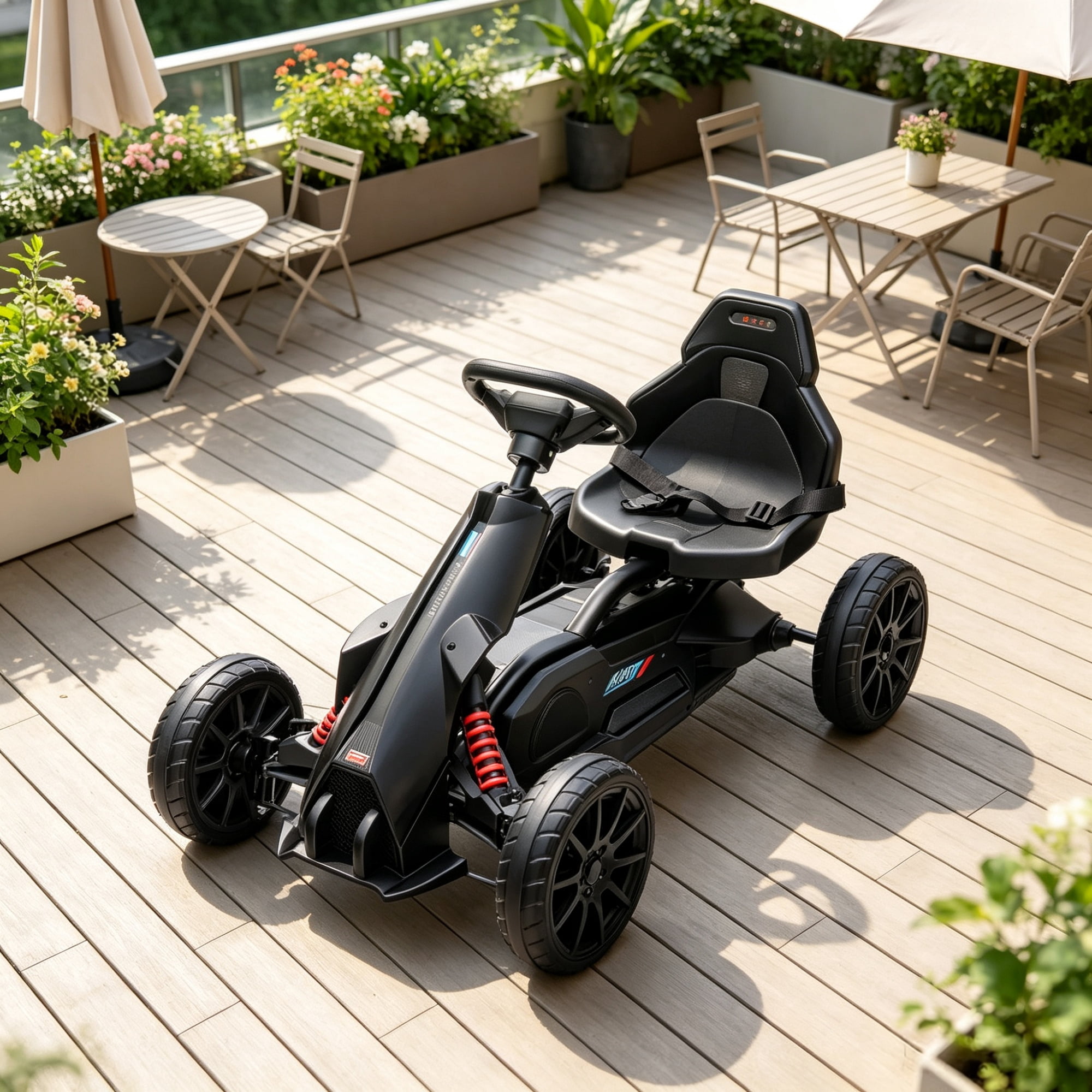 Kids Pedal Go Kart, Adjustable Seat, Durable Swing Axle, Safe Outdoor Ride-On Toy, Black