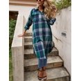 thumbnail image 4 of GHSDFBB Women's Lounge Lapel Button Up Long Sleeve Plaid Long Shirt Jacket Shacket, 4 of 7