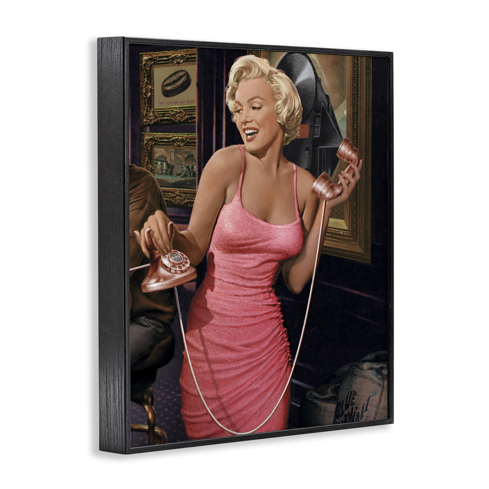 Stupell Industries Marilyn's Call Portrait Novelty Painting Black Framed Art Print Wall Art, 24 x 30