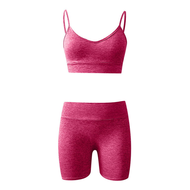 RQYYD Reduced Women Summer 2 Piece Short Outfits Spaghetti Strap Tank Top  and High Waist Bodycon Shorts Set Workout Yoga Tracksuit Pink 3XL 