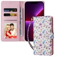 thumbnail image 2 of for iPhone 13 Leather Phone Case Wallet Gilding Bronzing Rose Flower Butterfly Folio Flip Cover Kickstand, RFID Blocking Card Holder Cash Slot, Magnetic Clasp, Wrist Strap, 2 of 8