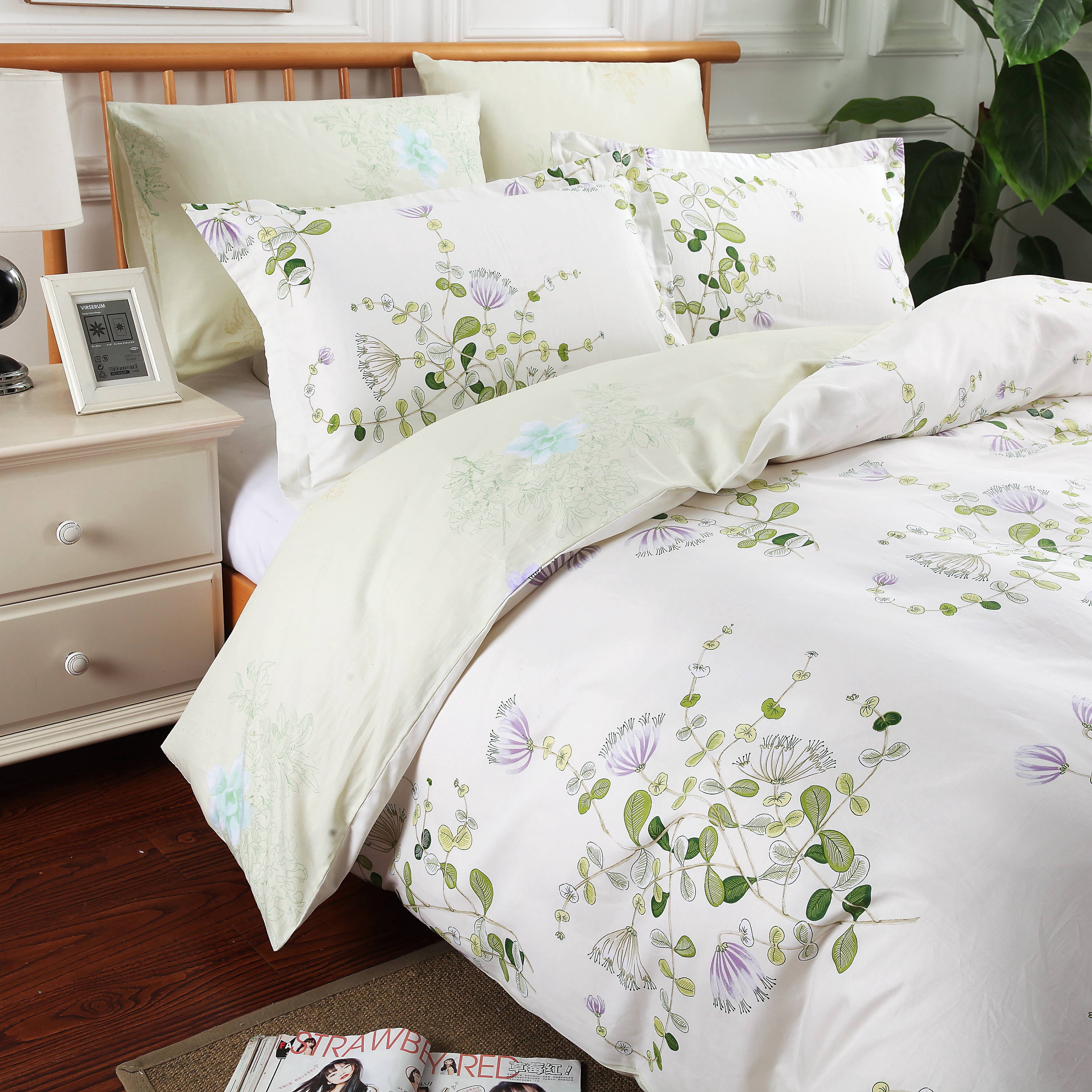 Swanson Beddings Graceful Floral Print 3-Piece 100% Cotton Bedding Set: Duvet Cover and Two Pillow Shams (Queen) (Comforter not included)