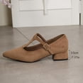 thumbnail image 6 of Wensltd Women Pointed Toe Block Heel Shoes with Buckle Strap Wide Width Comfort Suede Shoes Khaki, 6 of 9