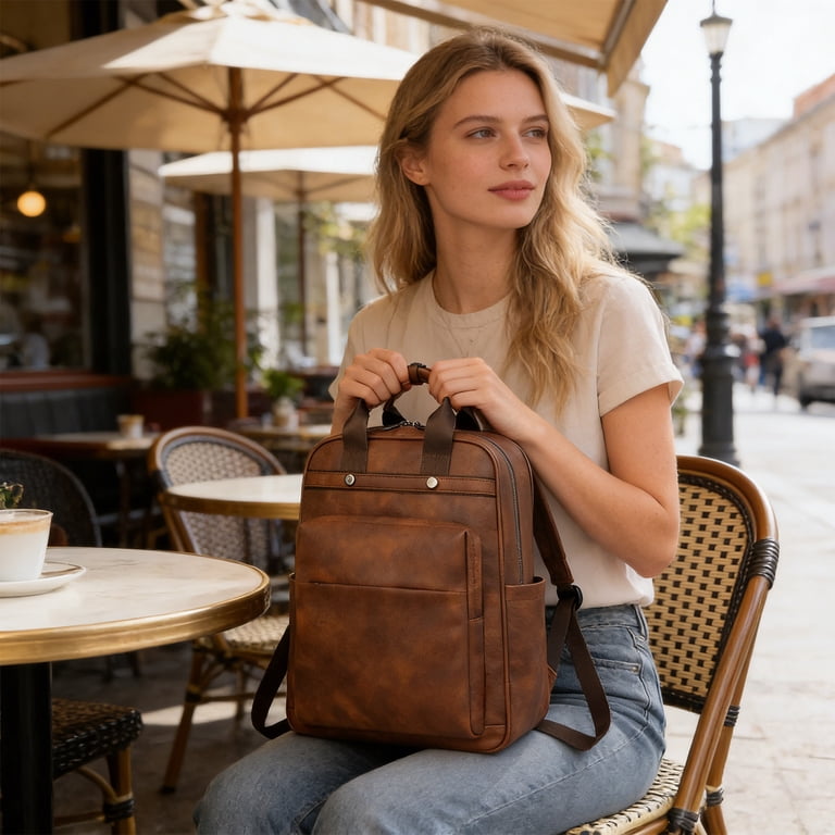 best large leather backpack Simple black wallet bag – LeatherNeo Length 18.9(48cm) x Width 6.3(16cm) x Height 17.7(45cm) Men's Large Leather Travel Backpack