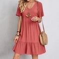 thumbnail image 5 of IDALL Summer Dresses,Casual Dresses Women Casual Fashion Solid Color V Neck Short Sleeve Shirt Dress Petite Dresses,Modest Dresses,Womens Dresses Red Dress M, 5 of 8