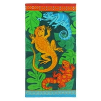 Kids Colorful Lizards Cotton Beach Towel, 28x58 Green & Orange