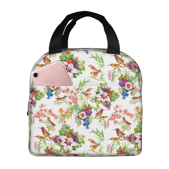 Easygdp Birds And Flowers Bolsa Térmica Premium - Tela Oxford Impermeable, Gran Capacidad, Bolsillo Frontal, Unisex para Trabajo, Escuela, Actividades al Aire Libre y Picnics