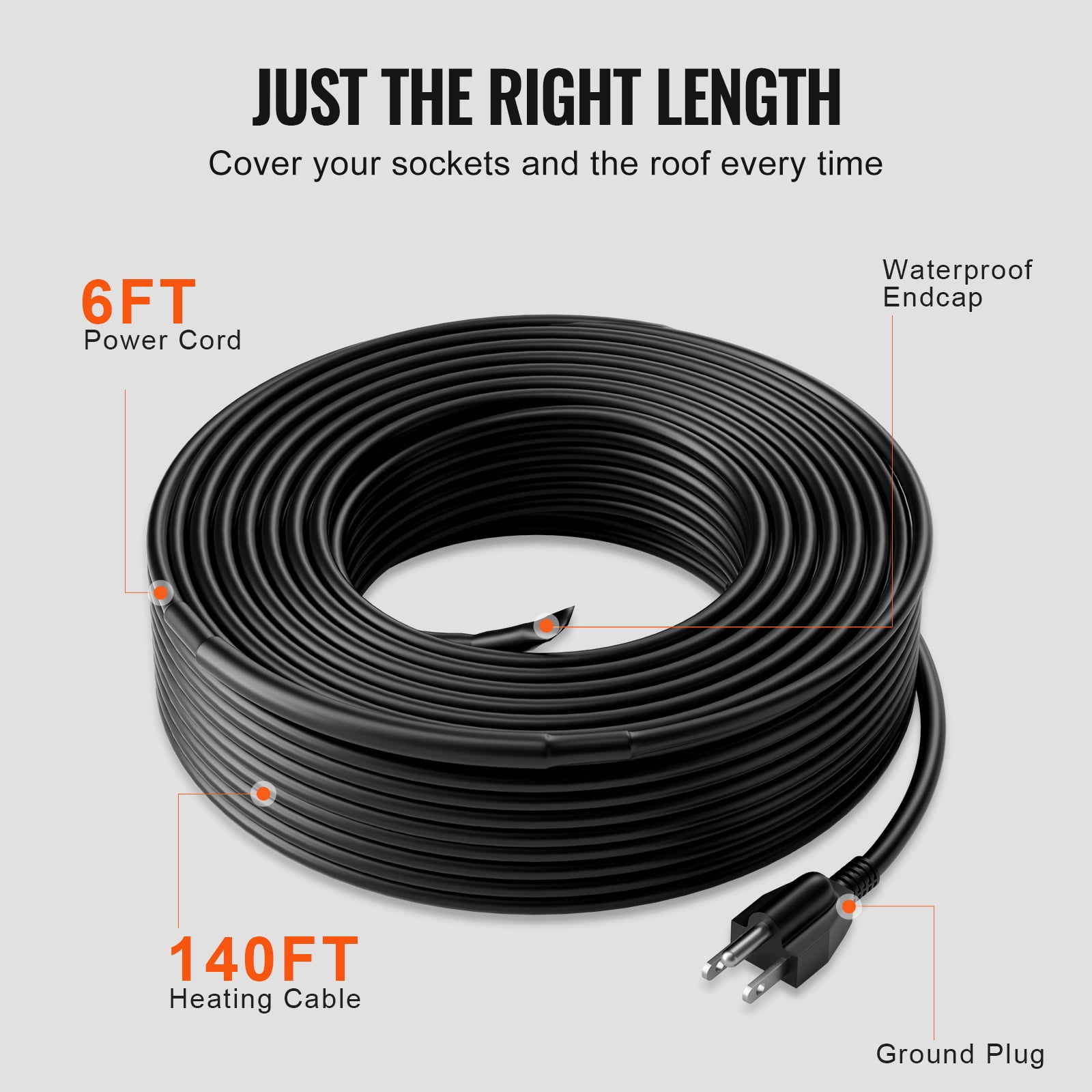 KFFKFF Self-Regulating Heating Cable for Pipes, 140FT 5W/FT Heat Tape for Freeze Protection, Roof Snow Melting, and Gutter De-icing