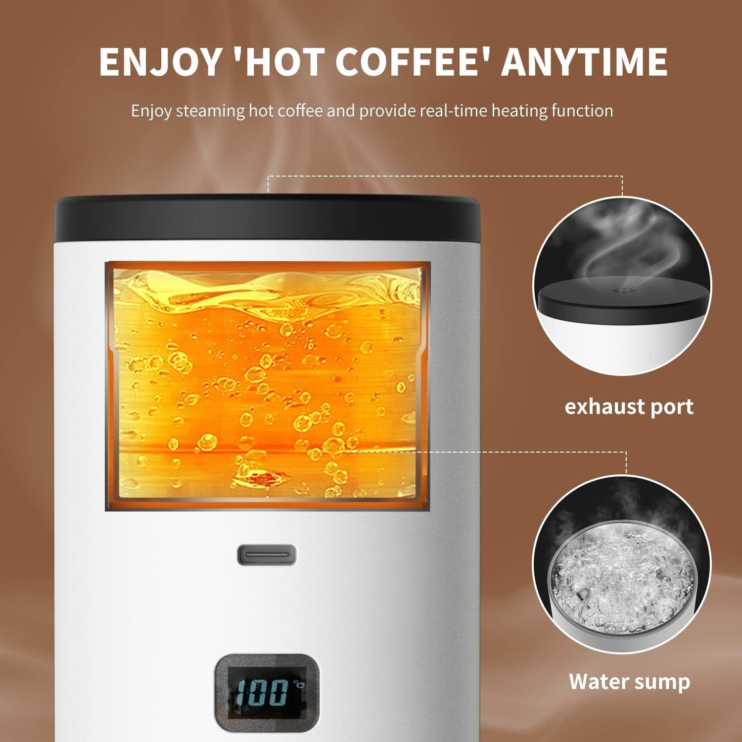 3-in-1 Portable Coffee Maker, Portable Espresso Machine with LED Display and 90ml Sink, Compatible with Ground Coffee & Capsules for RV, Hiking, Office, Auto-Heating, USB-C (Gray)