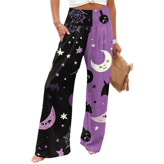 Halloween Pajama Pants Women Pumpkin Skull Ghost Print Pajamas Cute Funny PJ's Women's Jammies PJs 06-Purple XXL