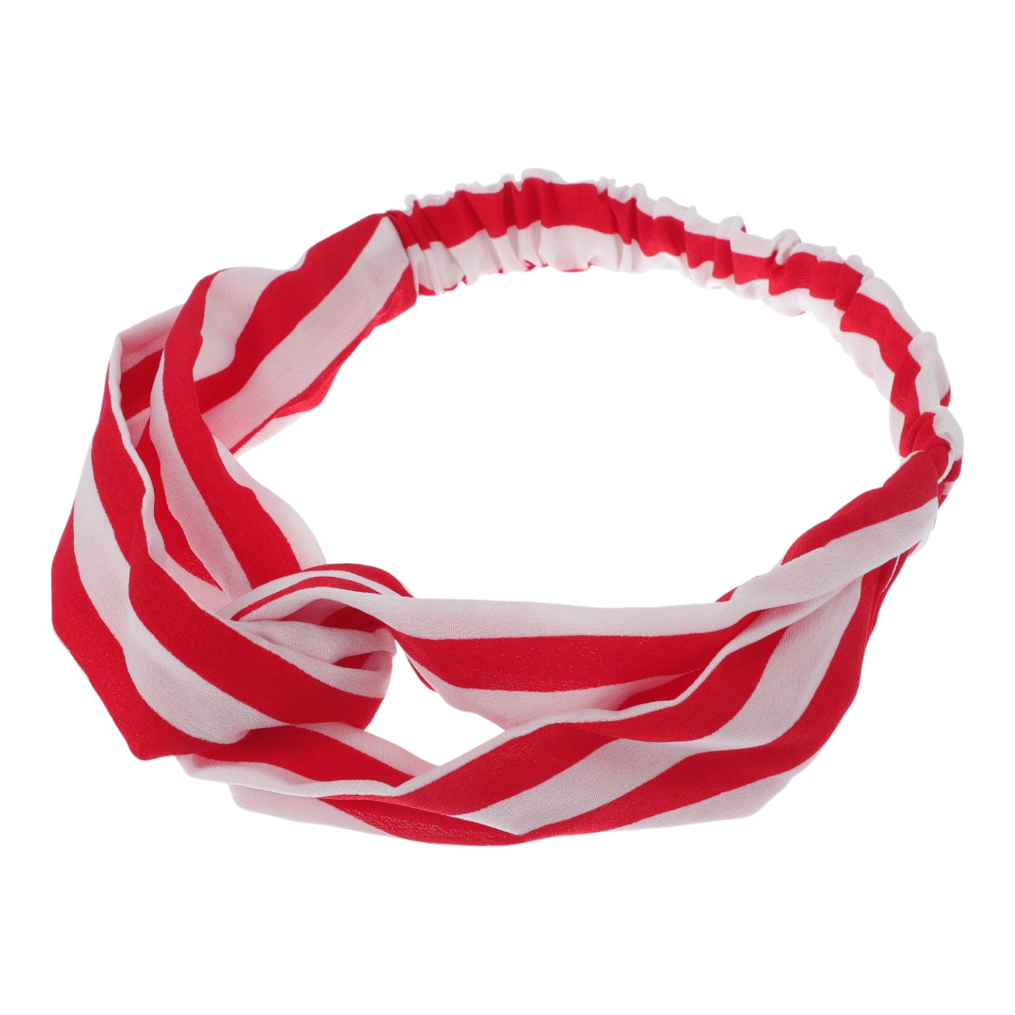 Unique Bargains Fashion Stripe Pattern Cross Elastic Hairband1 Pc White Red