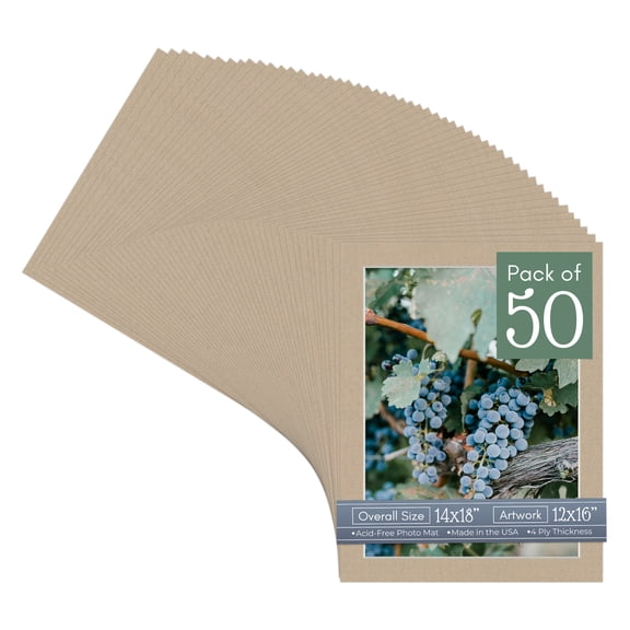 Tawny Brown Picture Frame Mat for 14x18 Frames - Fits 12x16 Photos - 50 Mats