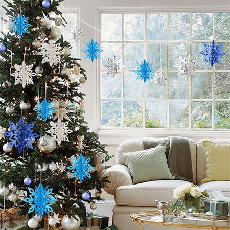Winter Snowflakes Party Decorations 3D Card Hanging Paper Centerpieces for Birthday Christmastree New Year Baby Shower Wedding Party Shopwindow Supplies 6Pcs