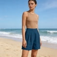 thumbnail image 4 of Atogsazn Womens Summer High Waisted Shorts Casual Dessy Pleated Cotton Linen Jogger Shorts Beach Pants Blue L Fashion, 4 of 9